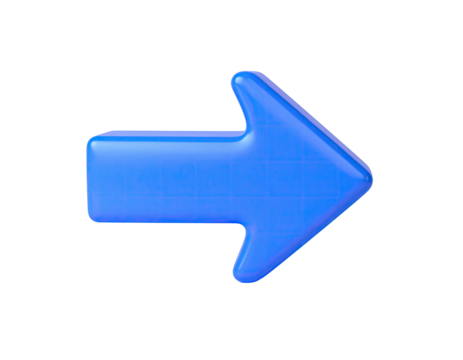 A 3D glossy, blue arrow pointing to the right against a black background