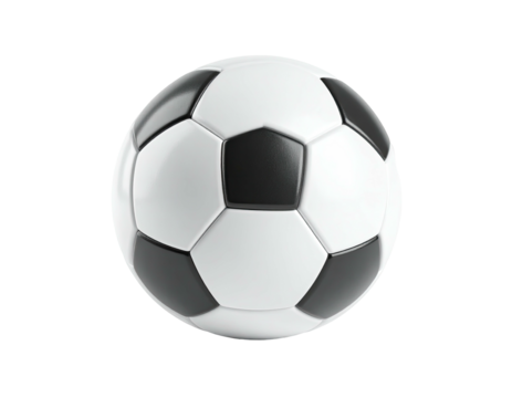 Isolated soccer ball with black and white panels, on a transparent background