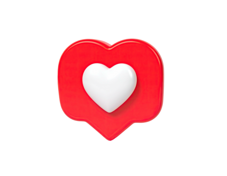 3D rendered heart icon, a red outline with a white heart in the center, black background - Powered by Adobe
