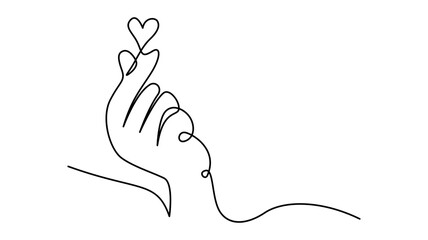 Minimalist line art of a hand forming a heart symbol
