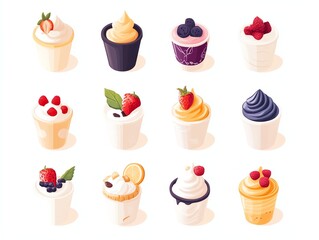 Minimalist yogurt icon set with various flavors and designs