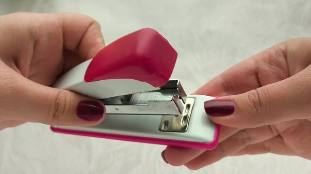 Close-up of metal staples in a staple.