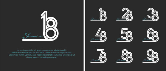 anniversary vector logo set, white color with blue handwriting can be use for celebration