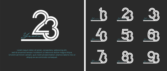 anniversary vector logo set, white color with blue handwriting can be use for celebration