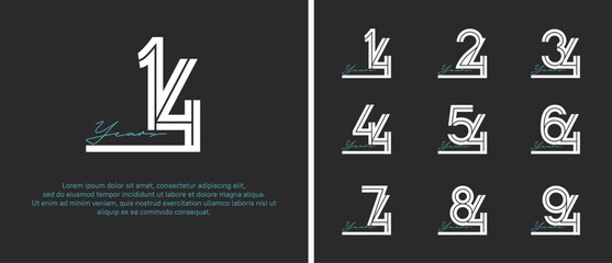anniversary vector logo set, white color with blue handwriting can be use for celebration