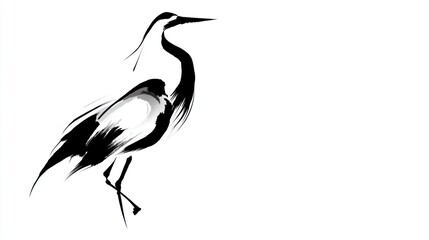 Fototapeta premium Elegant crane illustration ink brushstroke on white background