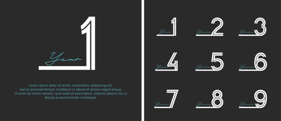 anniversary vector logo set, white color with blue handwriting can be use for celebration