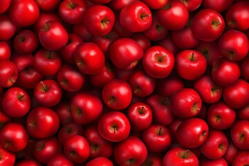 This is a vector graphic pattern featuring a dense, random scattering of stylized red apples