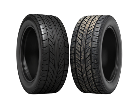 Automobile Tires Set – Two Distinct Rubber Wheels, isolated on transparent background