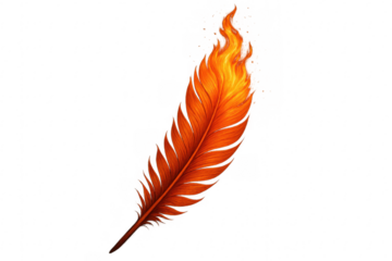 Phoenix rising feather burning with orange flame