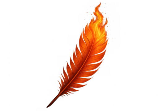 Phoenix rising feather burning with orange flame