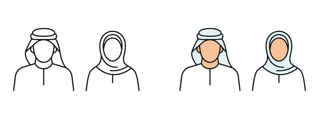 Arabic Muslim man and woman couple icon vector. cultural diversity and modern simplicity symbol. vector illustration.