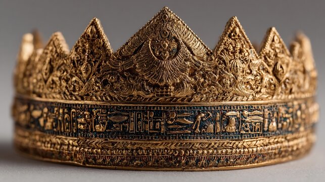 Magnificent Egyptian Crown Ornament Depicting Ancient Symbols and Hieroglyphics