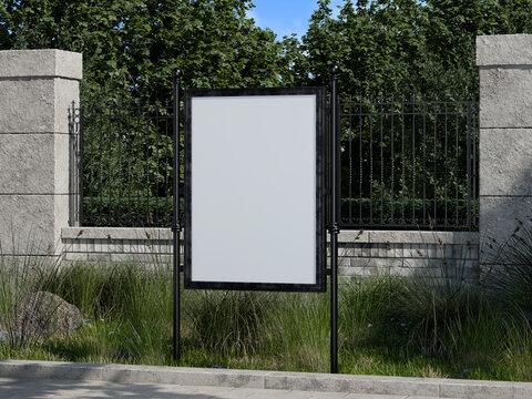 White Blank Poster Board on a Park 3D Rendering
