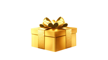 A shiny golden gift box with a bow on a transparent background