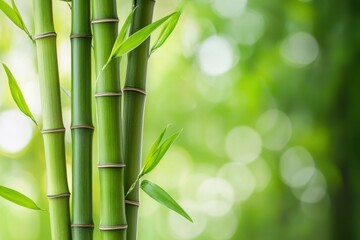 Obraz premium Close up of green bamboo stalks with leaves in a forest