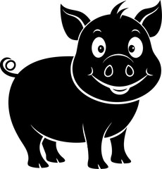 cartoon pig silhouette  vector black , white background 