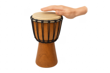 Hand playing djembe drum creating music rhythm