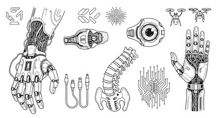 Futuristic Technology Elements Collection Line Art