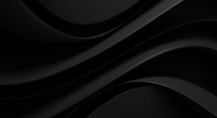 Minimal Black Abstract 3D Background with Curved Geometric Shapes and Smooth Shadows