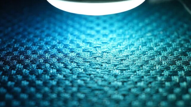 Dramatic Close Up of Knitted Texture Material with Soft Blue Light Gradient Detailed Fabric Surface with Woven Pattern Perfect for Textiles Corporate Videos or Fashion Backgrounds
