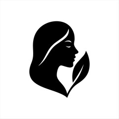 Elegant black and white silhouette logo of a woman’s profile with leaves integrated into her hair. Perfect for beauty, nature, spa, skincare, or wellness branding.