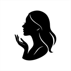 Elegant black and white silhouette logo of a woman’s profile holding her hand gracefully. Ideal for beauty, skincare, spa, wellness, or cosmetic branding.