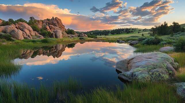 Scenic nature landscape of curt gowdy state park in wyoming, usa