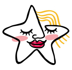 Decorative stylized star – vector illustration, new style, hairstyle, transformation, renewal, self-esteem, self-confidence, self-acceptance, personal identity, self-express