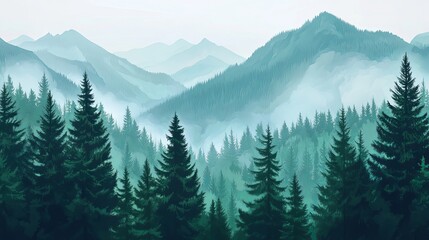 Fototapeta premium Serene misty mountain landscape with fog and distant peaks at dawn