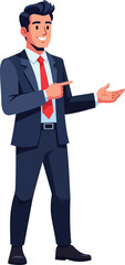 Vector art of smiling businessman in suit pointing to the side
