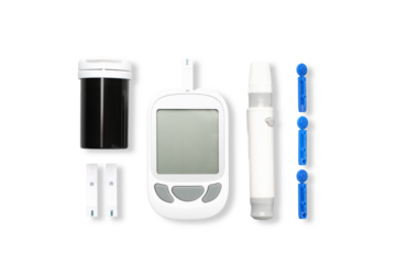 Diabetes monitoring devices on a white background, isolated, PNG