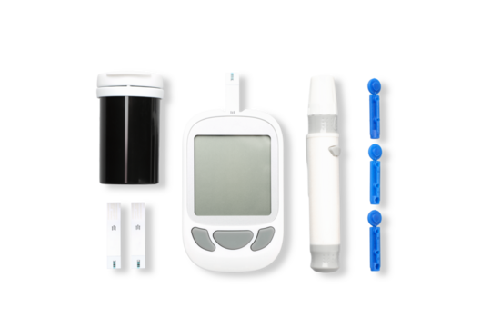 Diabetes monitoring devices on a white background, isolated, PNG