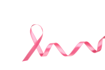 Pink ribbon on white, symbolizing breast cancer awareness, PNG