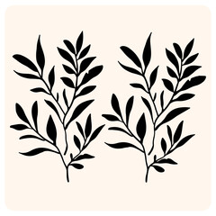 Simple Botanical Leaf Branch Silhouette Illustration