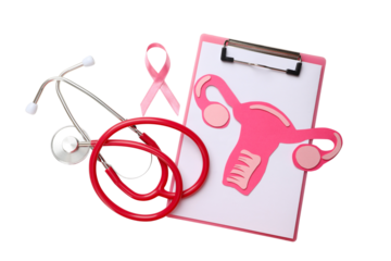 Medical tools with pink ribbon for breast cancer awareness, PNG