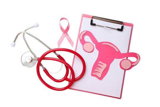 Medical tools with pink ribbon for breast cancer awareness, PNG