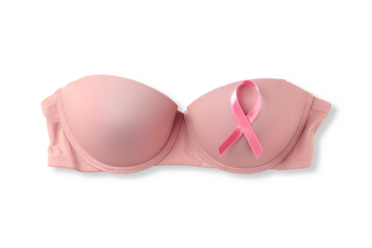 Pink bra with a breast cancer awareness ribbon, isolated, PNG - Powered by Adobe