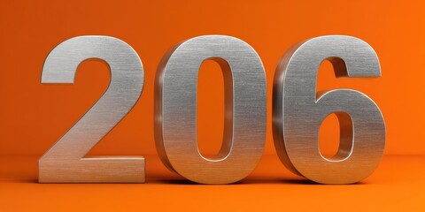 Metallic digits "206" stand against a bright orange backdrop, creating a visually striking image
