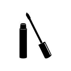 Mascara tube and applicator on transparent background
