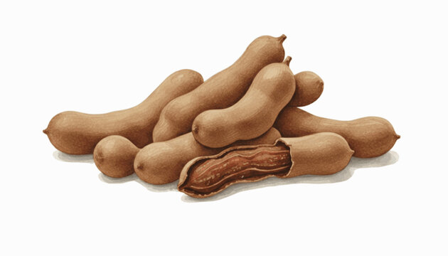 Sticky Sweet Ripe tamarind isolated watercolor vector illustration svg