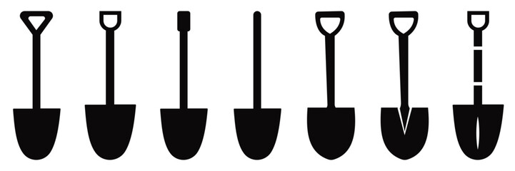 Shovel and Spade Silhouette Vector Icon Set for Gardening, Construction, and Farming Tools Collection