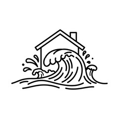 Wave crashing over house represents the devastating impact of natural disasters, highlighting the urgent need for climate action and disaster preparedness.