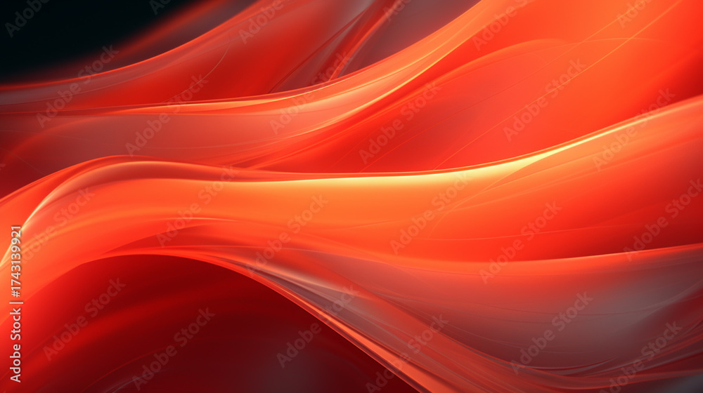 Wall mural abstract 3d gold curved red ribbon on red background with lighting effect and sparkle with copy spac