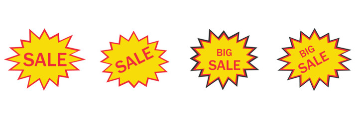 Starburst Sale Price Stickers — Bright Promotional Labels, Discount Tags, Retail Marketing Vector