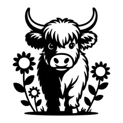 Highland Cow with Sunflowers