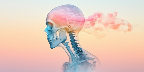 Ethereal dissolution of a failing body into mist surreal landscape digital art dreamlike environment side view