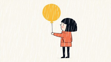 A child holding a balloon in a rainy park symbolizing instability and fragile emotions