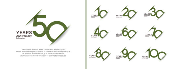 set of anniversary logo style with slash. vector design black and green color for celebration