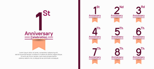 set of anniversary logo style with pink ribbon. vector design purple color for celebration